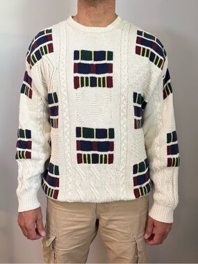 Men’s Vintage Nautica Handknit Cable Knit Sweater XL Oversized Preppy 90s
